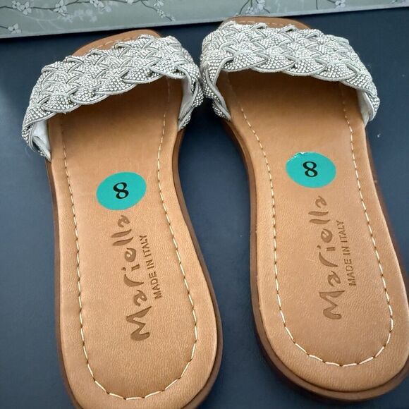 Mariella Beaded Braided Leather Slide Sandals Made In Italy •Size 8 New - Picture 4 of 7